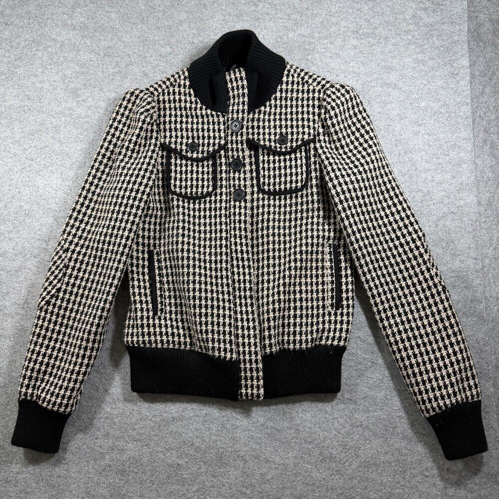 Y2K Billabong Lumber Jane Wool Blend Bomber Jacket Womens M Black Houndstooth
